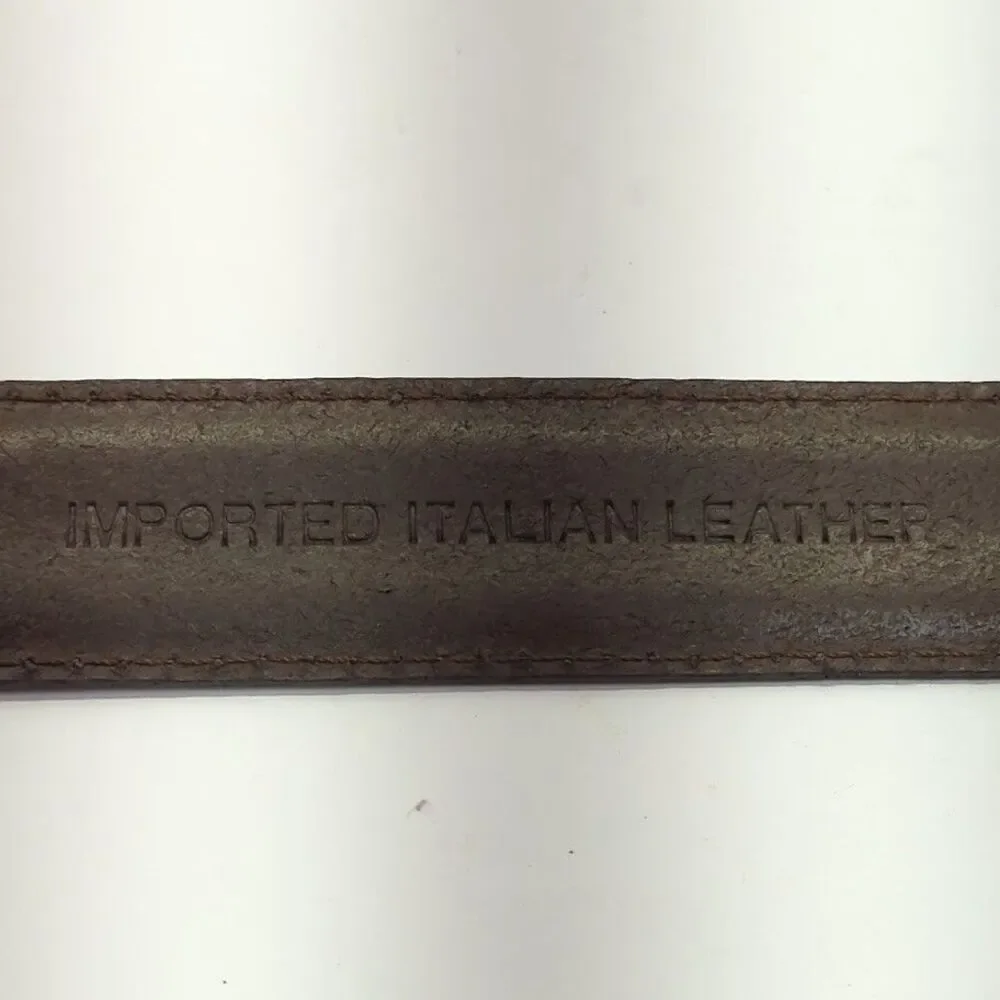 Men's‎ Italian Leather Brown Belt Silver Solid Brass Buckle 42